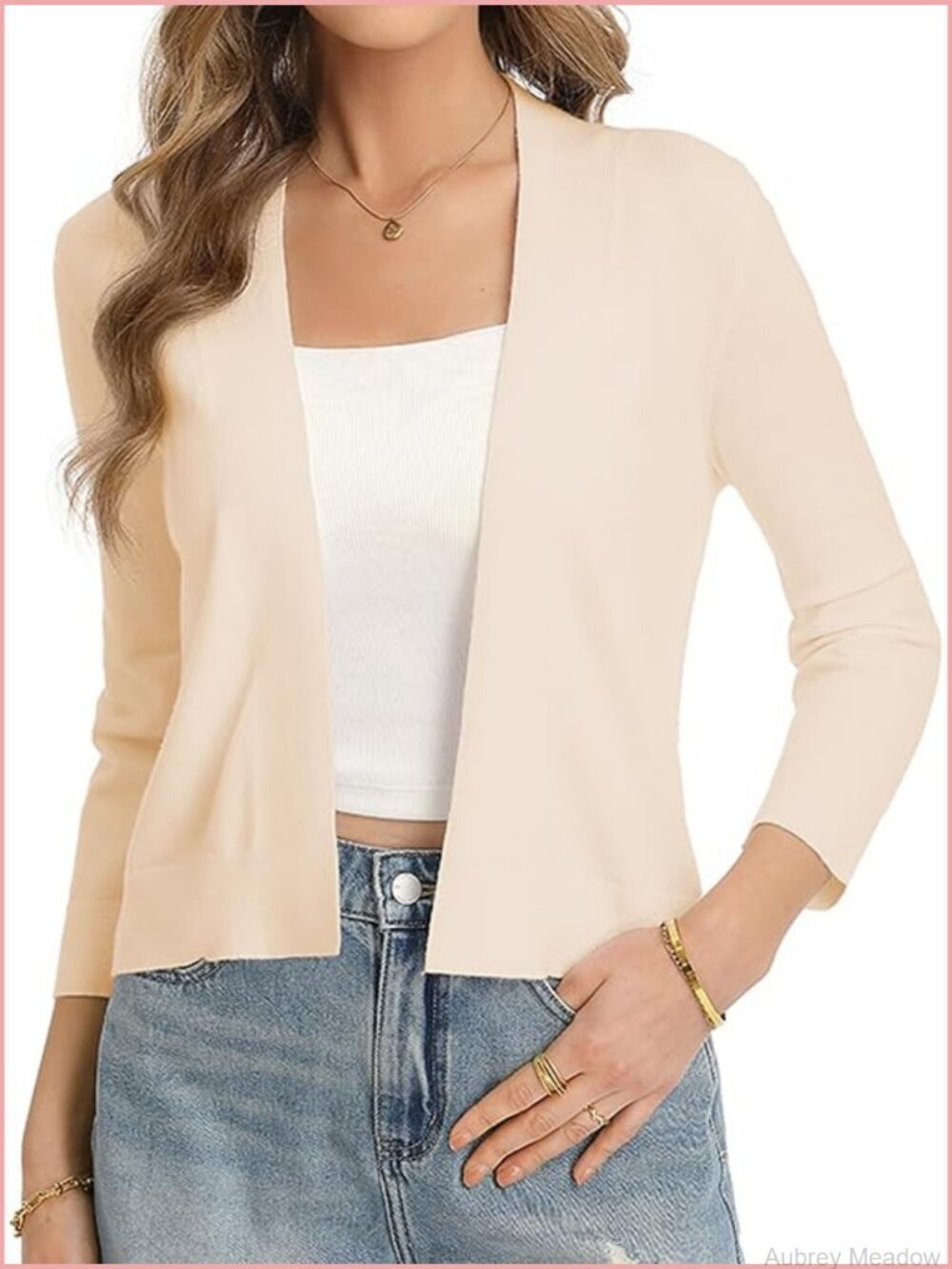 Cropped Cardigan 3/4 Sleeve Open Front Lightweight Shrug Sweater